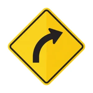 Yellow diamond sign with a curved arrow