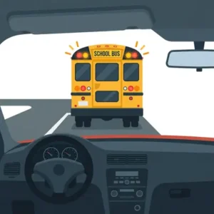 School bus with flashing amber lights